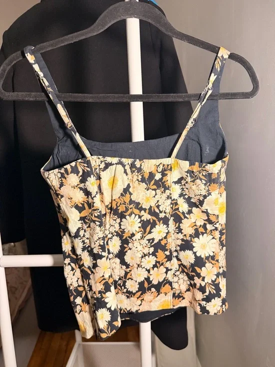 Abercrombie & Fitch Black Floral Square-Neck Tank with Cream and Yellow Blooms - Picture 2 of 4